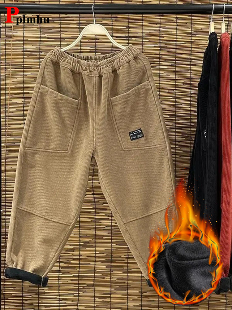 Corduroy Pant Warm - Celana Harem wanita beludru Plus kasual,