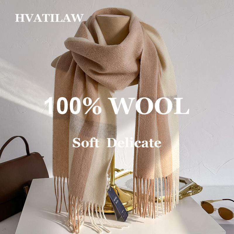 Wool Scarf Men - 100% Syal Wol Kotak-kotak Wanita Pria