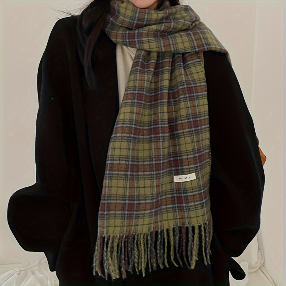 Syal rumbai kotak-kotak hijau  - Cashmere Pashmina Wrap ulasan dan harga