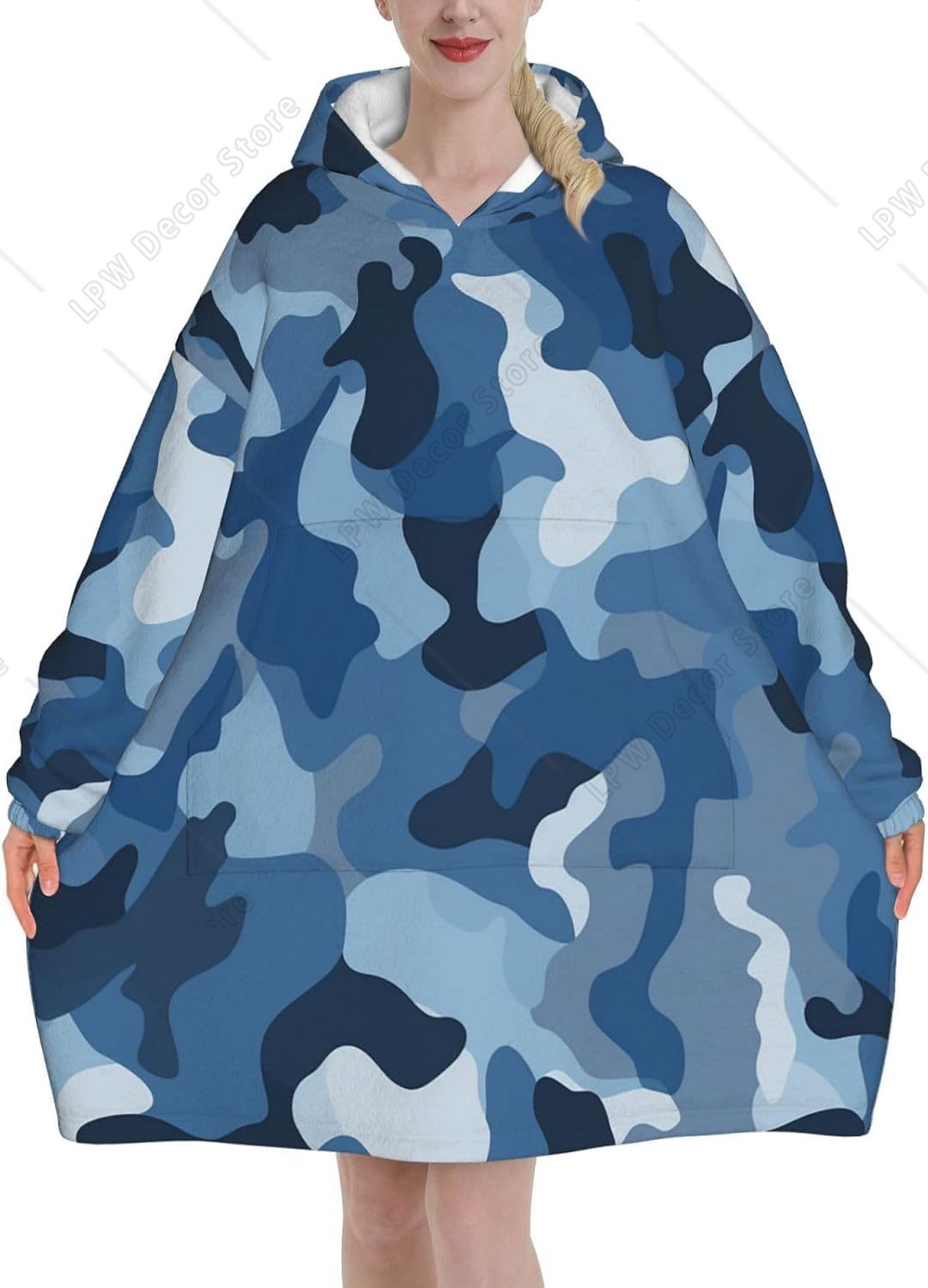 Hoodie Selimut Kamuflase Biru  - Sherpa Hoodie Fleece ulasan dan harga