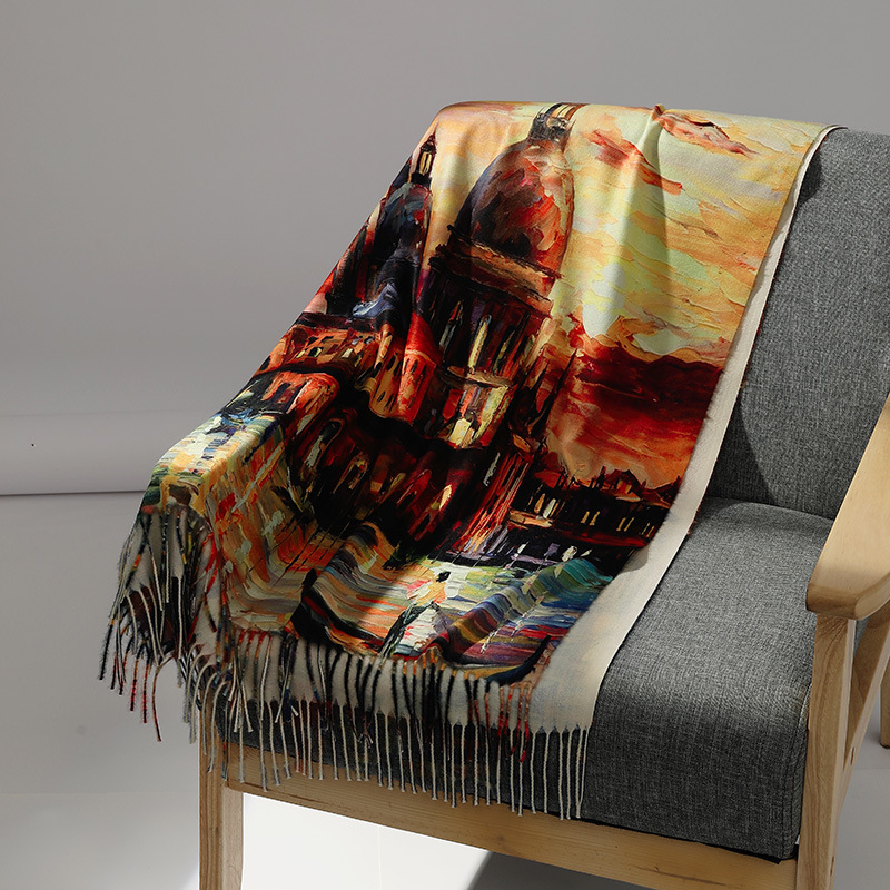 Syal kasmir lukisan minyak mer - Cashmere Pashmina Wrap ulasan dan harga